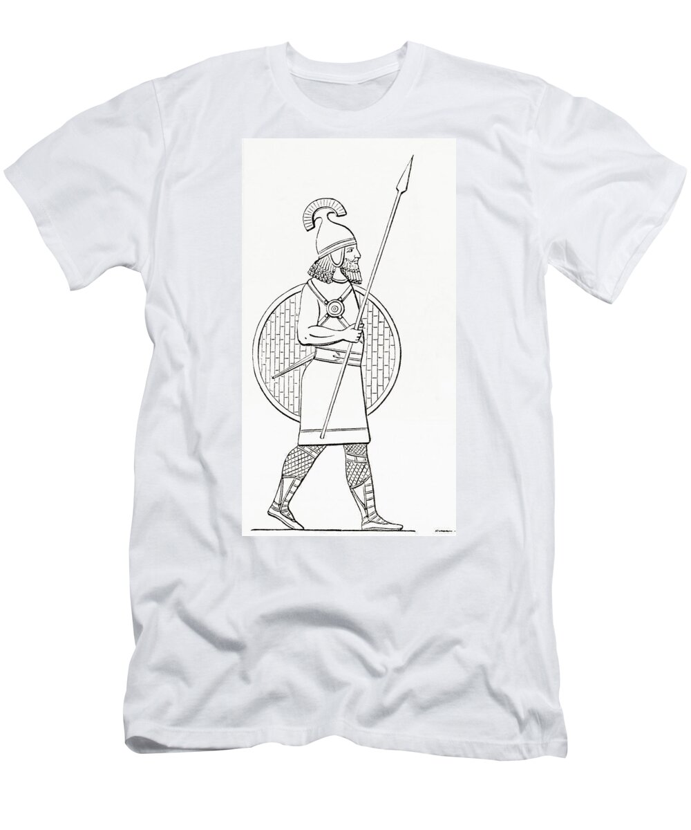 Welsh T-Shirt featuring the drawing An Assyrian Spearman. From The Imperial by Vintage Design Pics