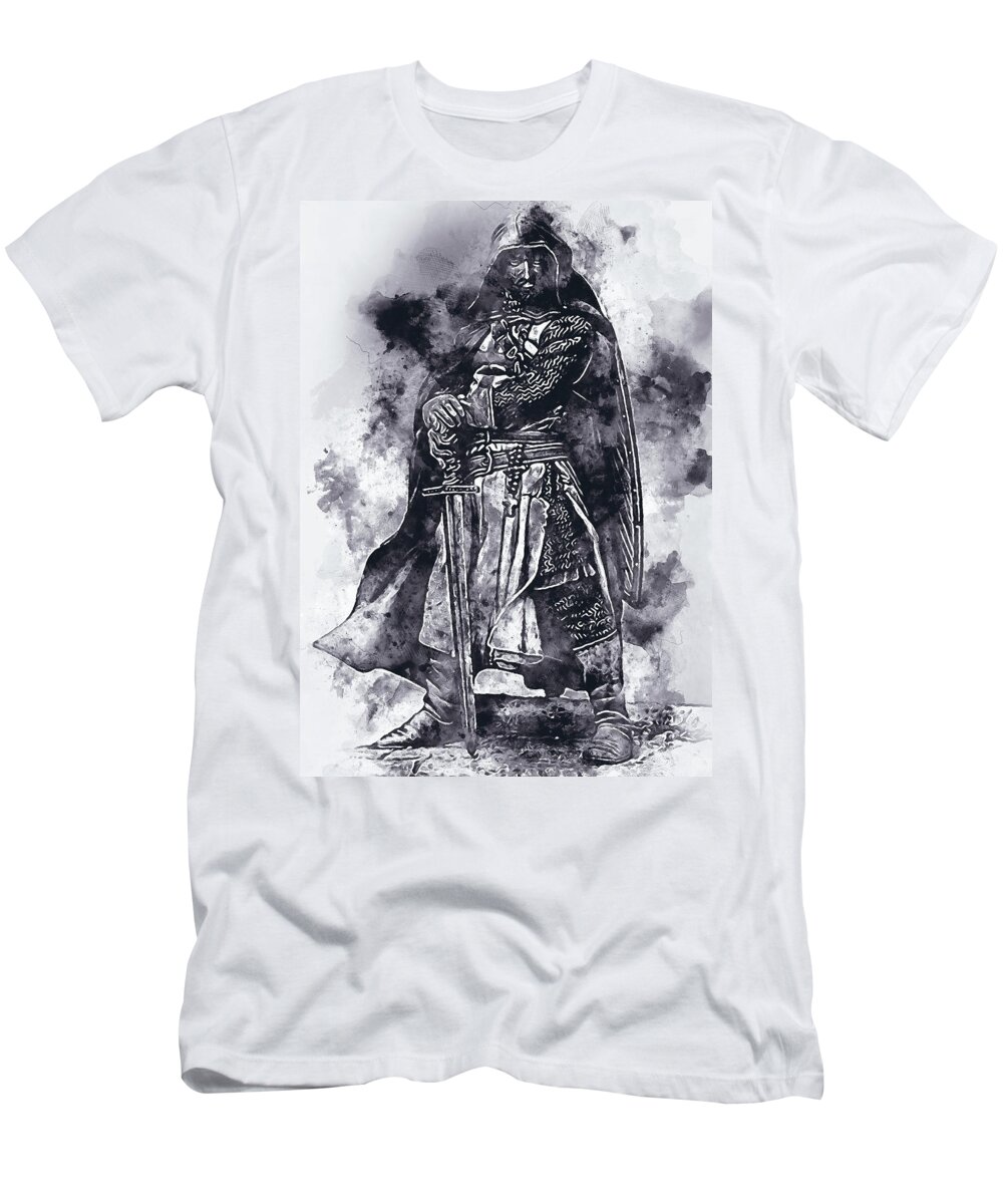 Ancient Templar T-Shirt featuring the painting Ancient Templar Knight - Watercolor 07 by AM FineArtPrints