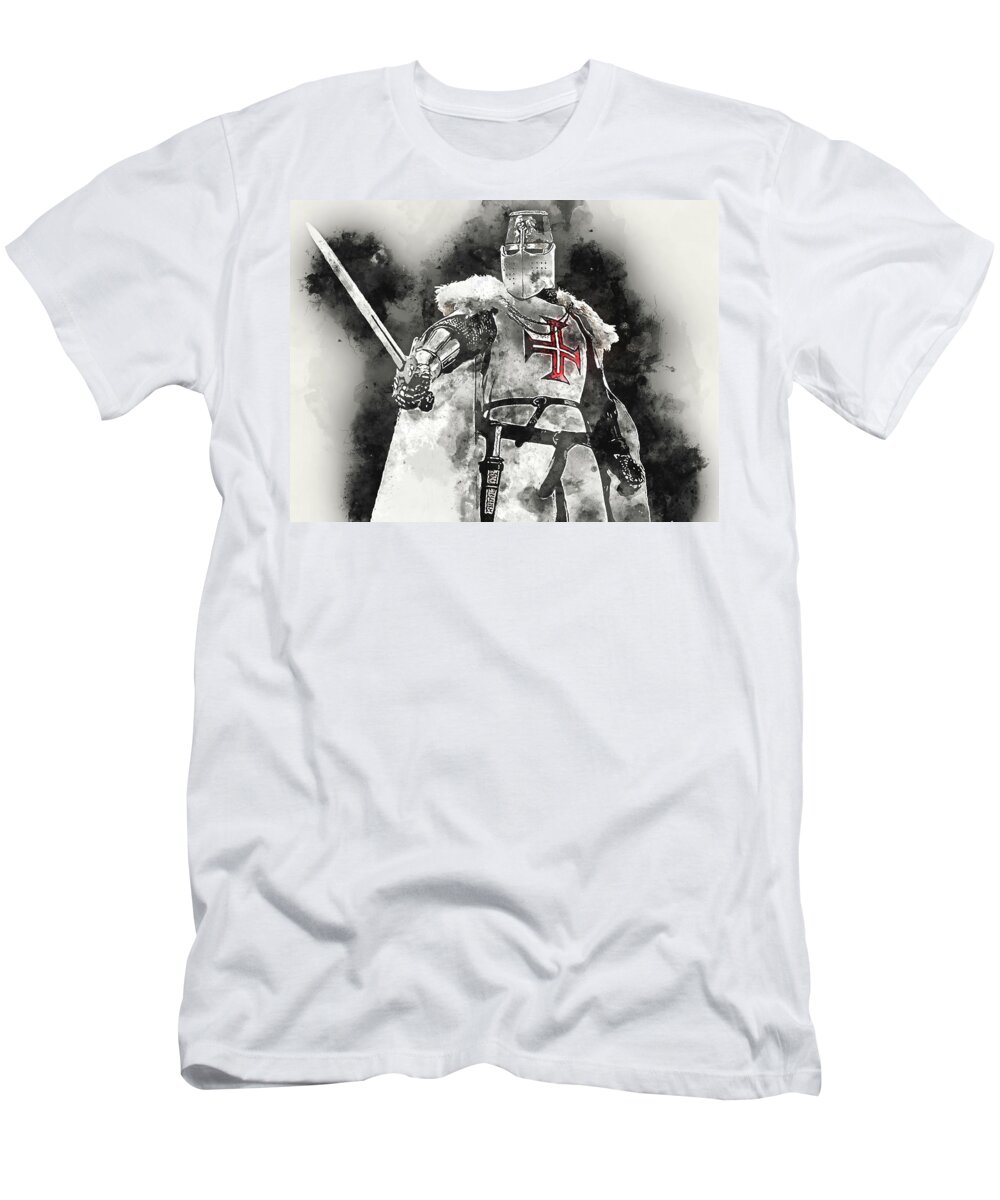 Ancient Templar T-Shirt featuring the painting Ancient Templar Knight - Watercolor 11 by AM FineArtPrints