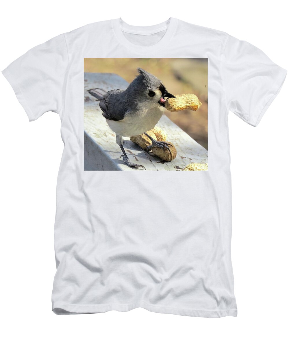 Tufted Titmouse T-Shirt featuring the photograph And I'll Save This One for Later by Linda Stern