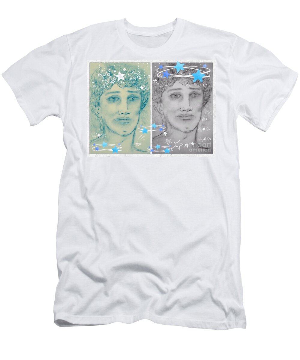 Angels T-Shirt featuring the drawing Angelic Celestial Portrait 2 by Joan-Violet Stretch