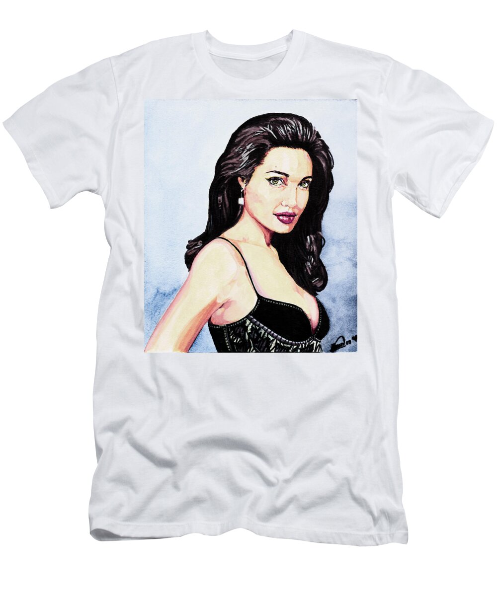 Star T-Shirt featuring the painting Angelina Jolie Portrait by Alban Dizdari
