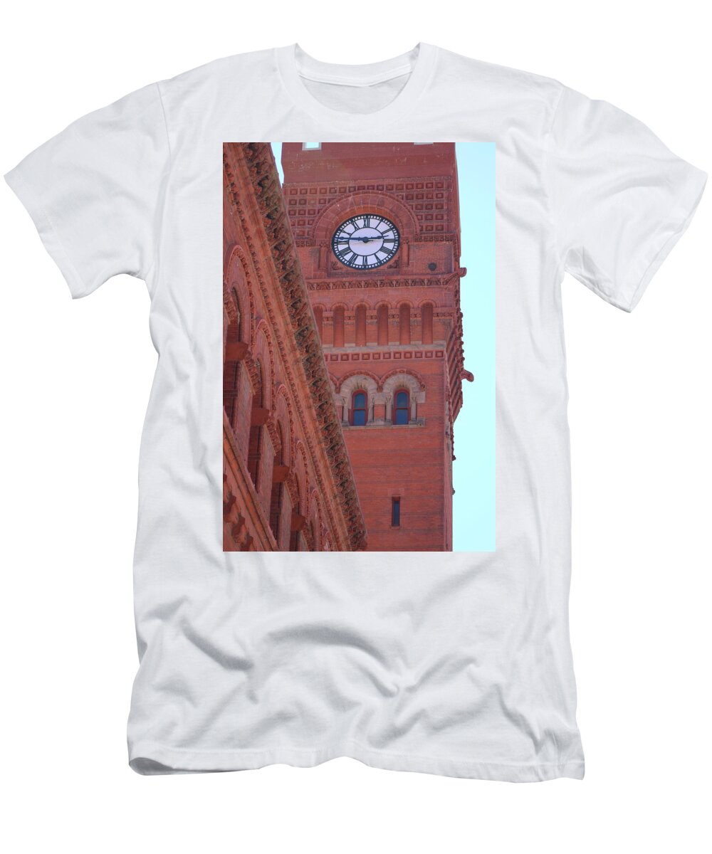 Dearborn Station T-Shirt featuring the photograph Angled View of Clocktower at Dearborn Station Chicago by Colleen Cornelius