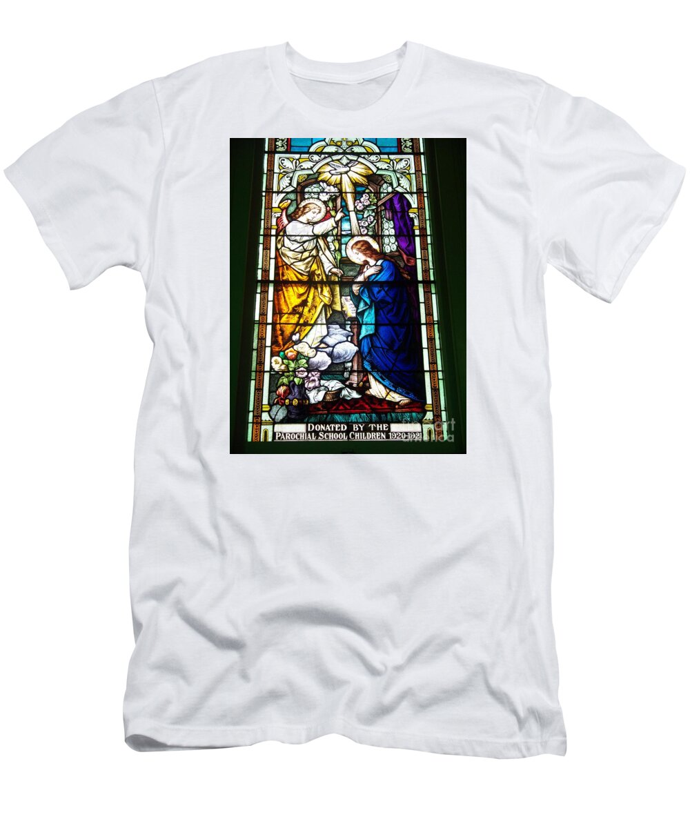 Annunciation In Stain Glass T-Shirt featuring the photograph Annunciation in Stain Glass by Seaux-N-Seau Soileau