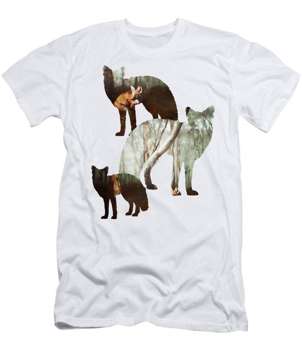 Fox Hunt Forest Landscape Texture Animal Wildlife Nature T-Shirt featuring the digital art Anticipation by Katherine Smit