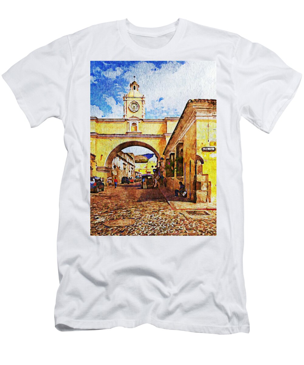 Guatemala T-Shirt featuring the mixed media Antigua, Guatemala - Digital paint by Tatiana Travelways