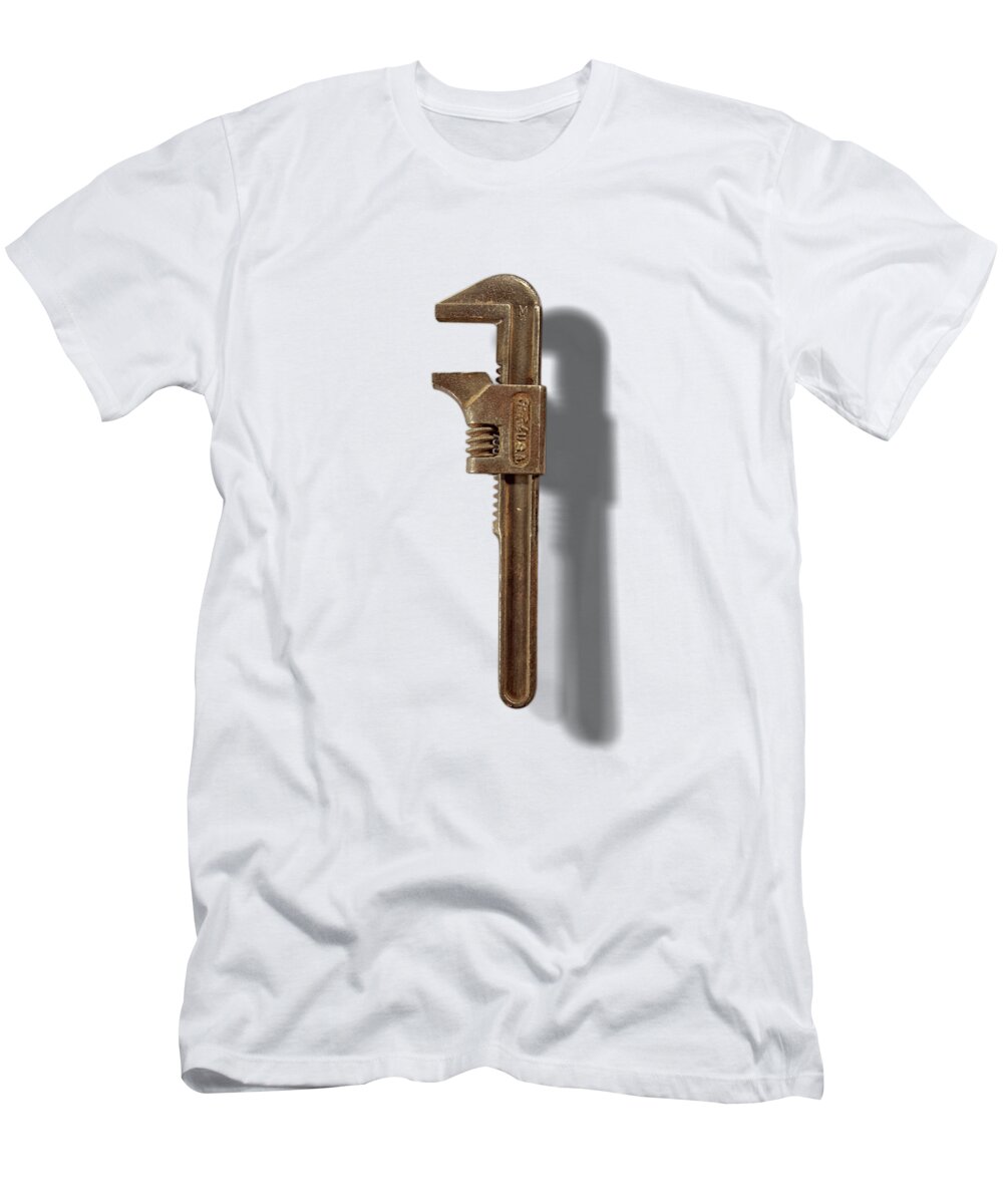 Adjustable Wrench T-Shirt featuring the photograph Antique Adjustable Wrench Front Floating on White by YoPedro