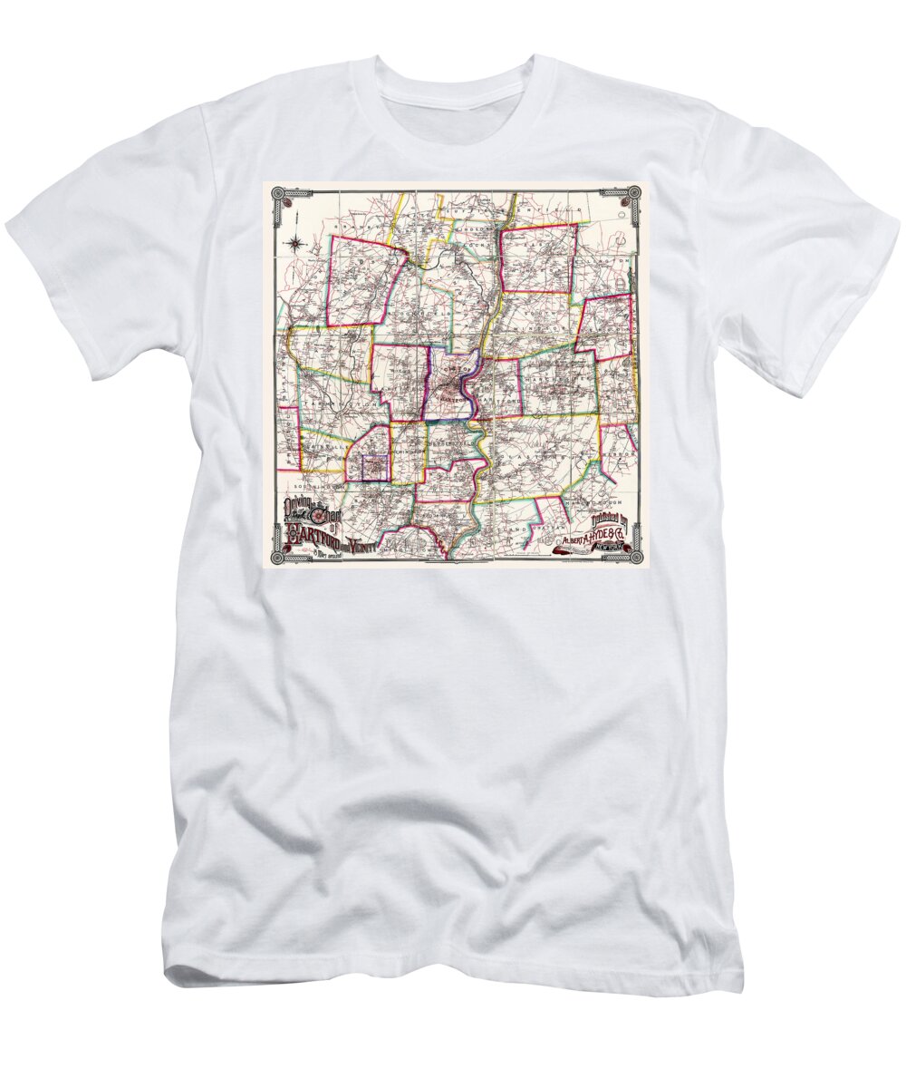 Hartford T-Shirt featuring the photograph Horse Carriage Era Driving Map of Hartford Connecticut Vicinity 1884 by Phil Cardamone
