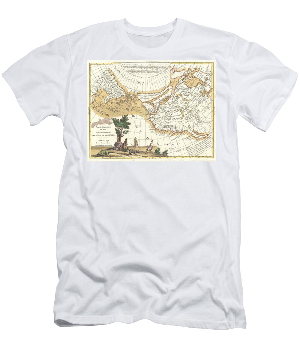 Antique Map Of California T-Shirt featuring the drawing Antique Maps - Old Cartographic maps - Antique Map of California, Western part of North America by Studio Grafiikka