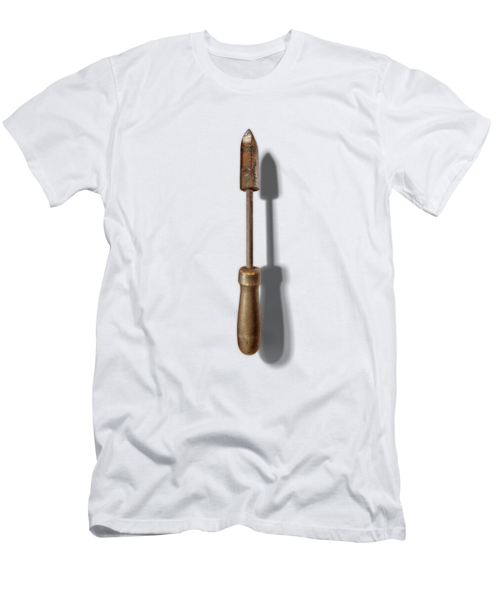 Hand Tool T-Shirt featuring the photograph Antique Soldering Iron Floating on White by YoPedro