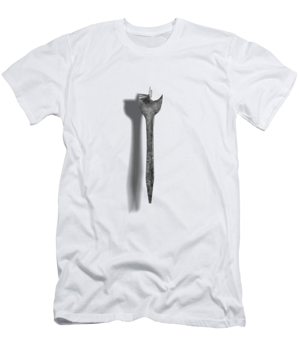 Drill Bit T-Shirt featuring the photograph Antique Wood Drill Bit in Black and White by YoPedro