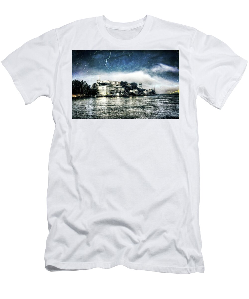 San Francisco California T-Shirt featuring the photograph Approaching Alcatraz Island by Boat by Jennifer Rondinelli Reilly - Fine Art Photography