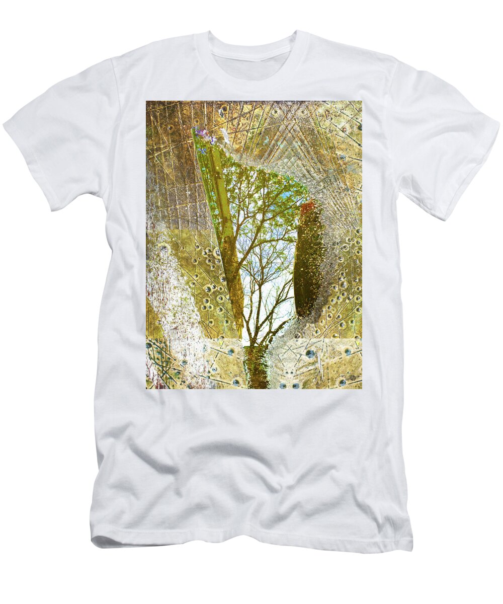 Water T-Shirt featuring the mixed media Aqua Metallic Series Woods by Tony Rubino