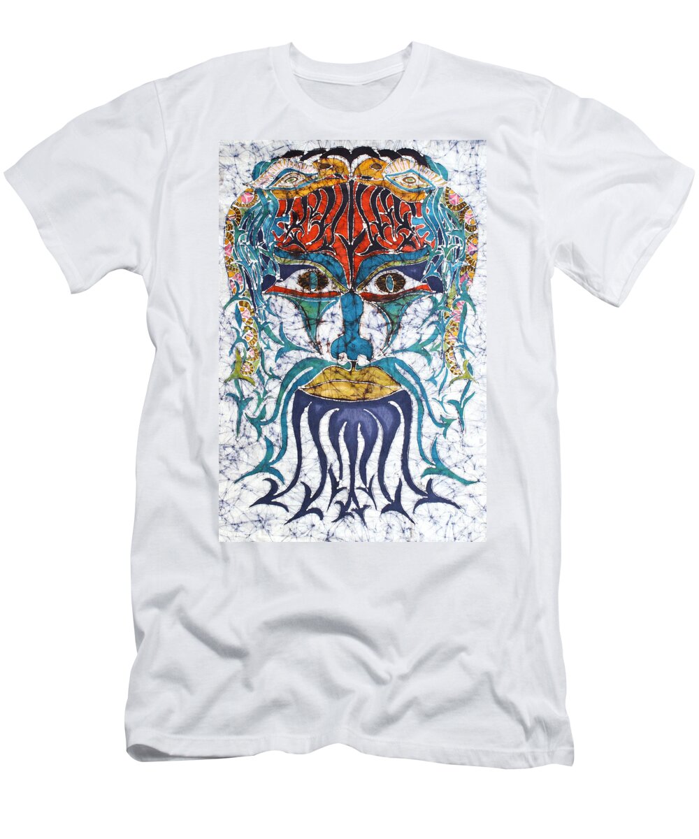 Batik Wax T-Shirt featuring the tapestry - textile Archetypal Mask by Carol Law Conklin