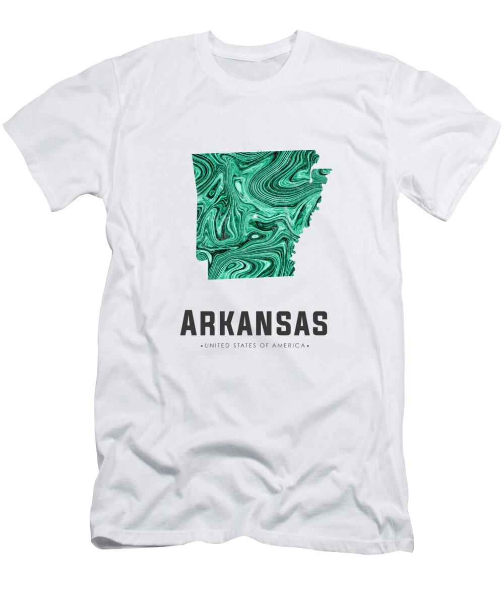 Arkansas T-Shirt featuring the mixed media Arkansas Map Art Abstract in Green by Studio Grafiikka