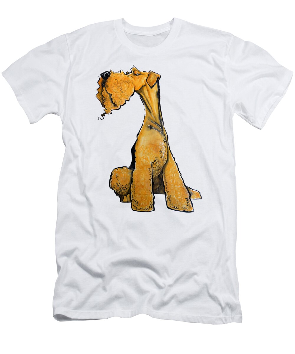 Airedale T-Shirt featuring the drawing Arrogant Airedale by Canine Caricatures By John LaFree