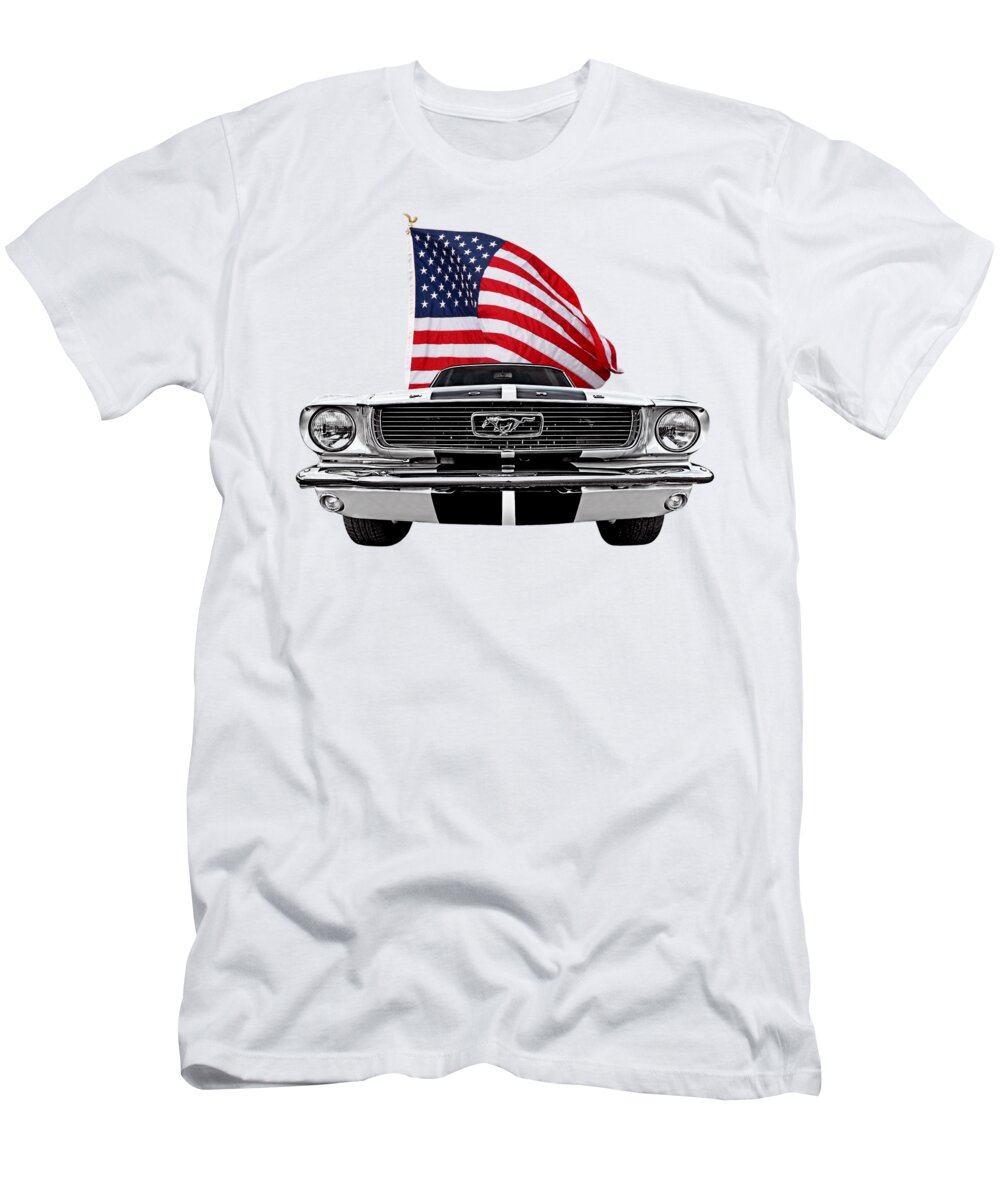 Mustang T-Shirt featuring the photograph Patriotic Mustang on White by Gill Billington