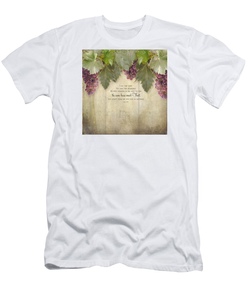 Tuscan T-Shirt featuring the painting Tuscan Vineyard - Rustic Wood Fence Scripture by Audrey Jeanne Roberts