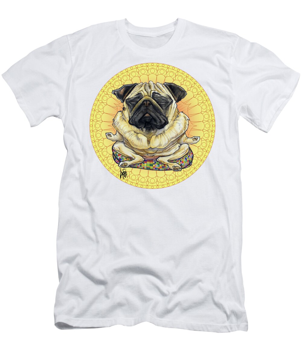 Pug T-Shirt featuring the drawing Meditating Pug by John LaFree