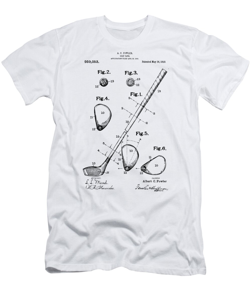 Golf T-Shirt featuring the digital art Vintage 1910 Golf Club Patent Artwork by Nikki Marie Smith