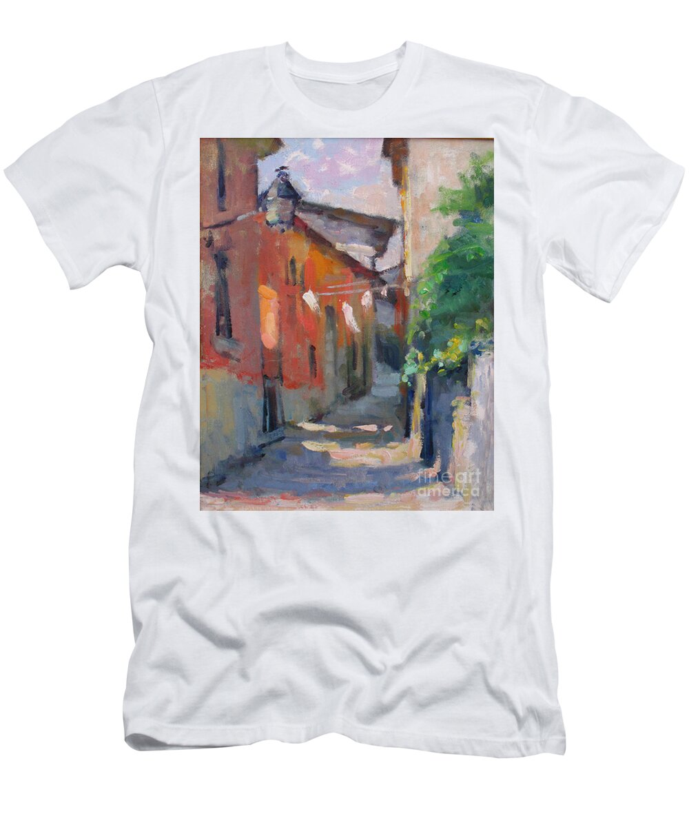 Plein-air T-Shirt featuring the painting At the End of the Alley by Jerry Fresia