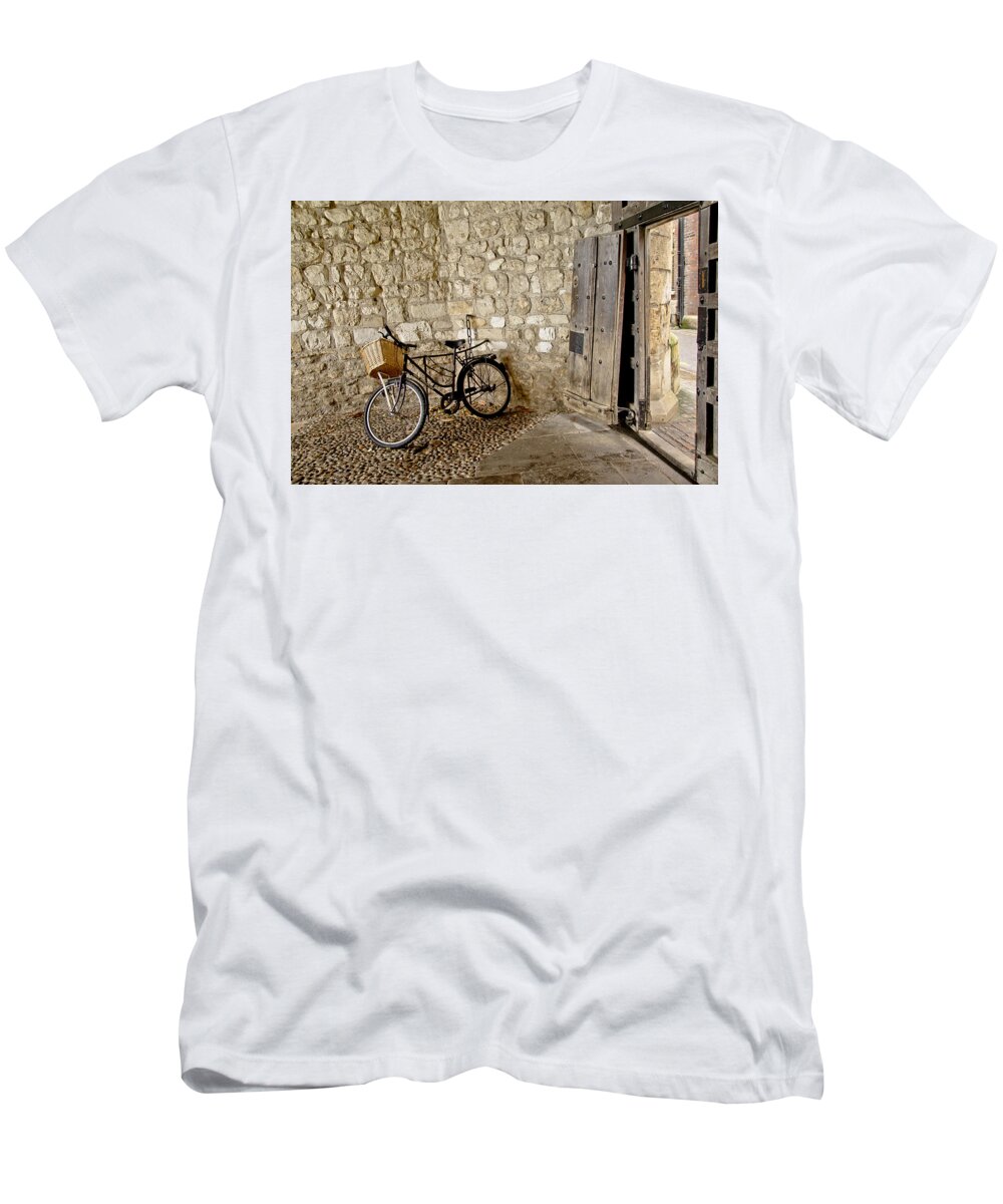 Bike T-Shirt featuring the photograph At the old wooden gate. by Elena Perelman