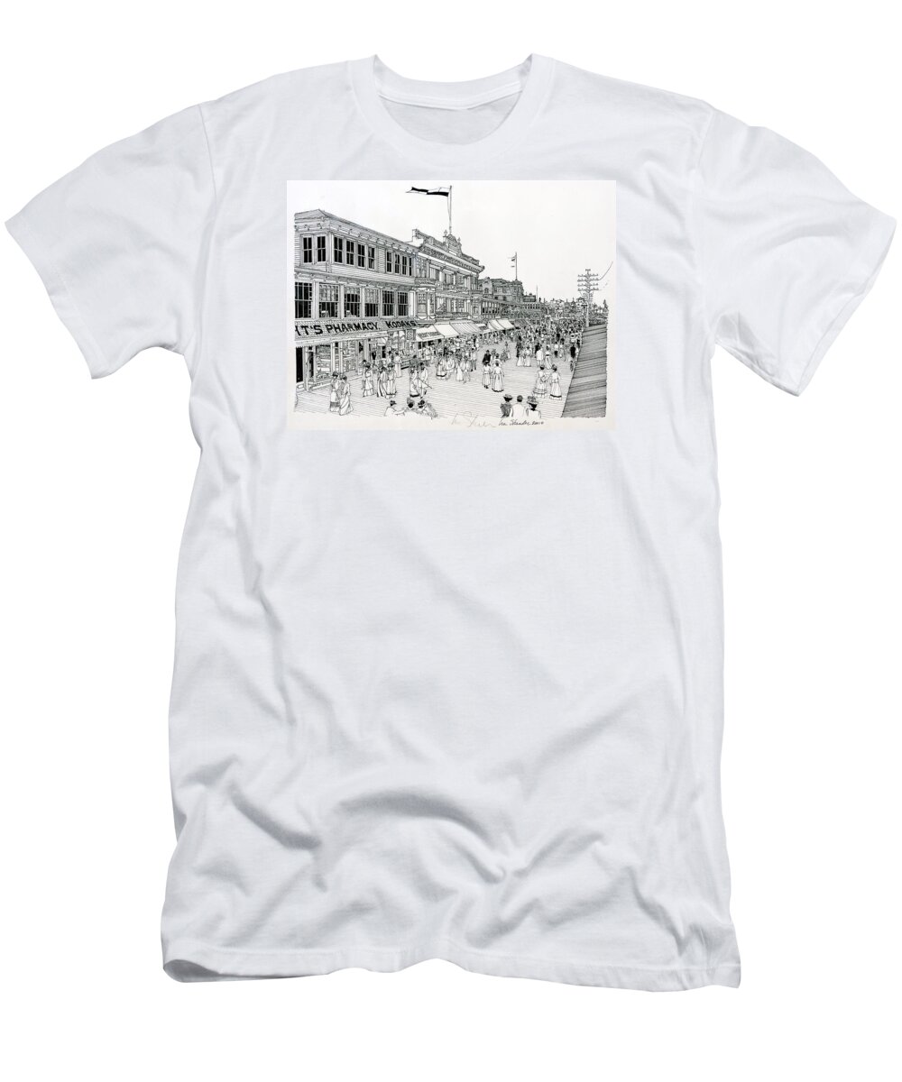 America 1900 T-Shirt featuring the drawing Atlantic City Boardwalk 1900 by Ira Shander