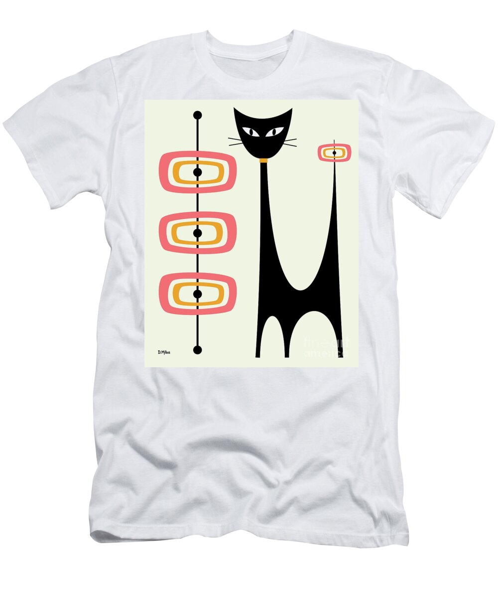 Mid Century Modern T-Shirt featuring the digital art Atomic Cat Orbs Pink and Gold on Cream by Donna Mibus