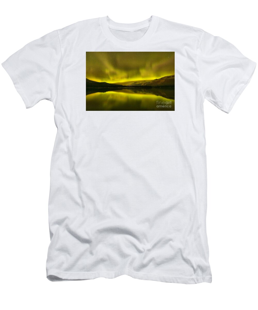 Northern Lights T-Shirt featuring the photograph Aurora Borealis At Jasper National Park by Adam Jewell