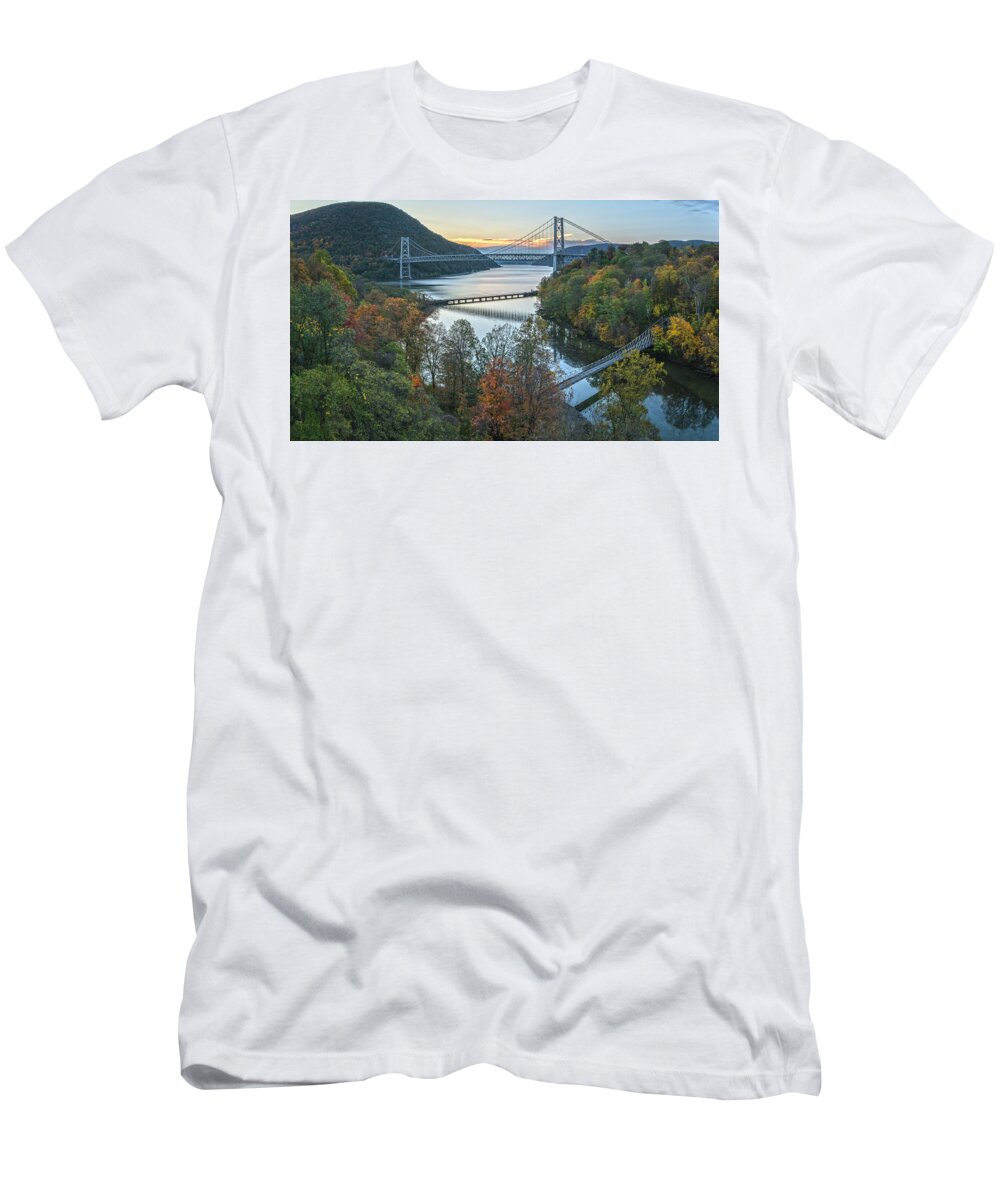 Panorama T-Shirt featuring the photograph Autumn Dawn At Three Bridges by Angelo Marcialis