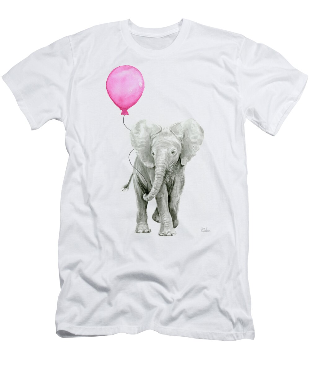 Elephant T-Shirt featuring the painting Baby Elephant Watercolor by Olga Shvartsur