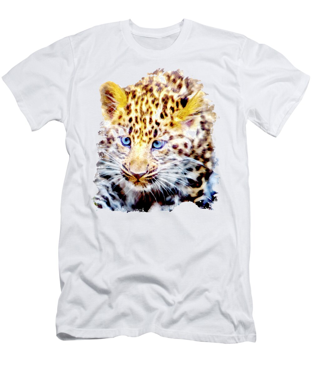 Leopard T-Shirt featuring the mixed media Baby Leopard by David Millenheft