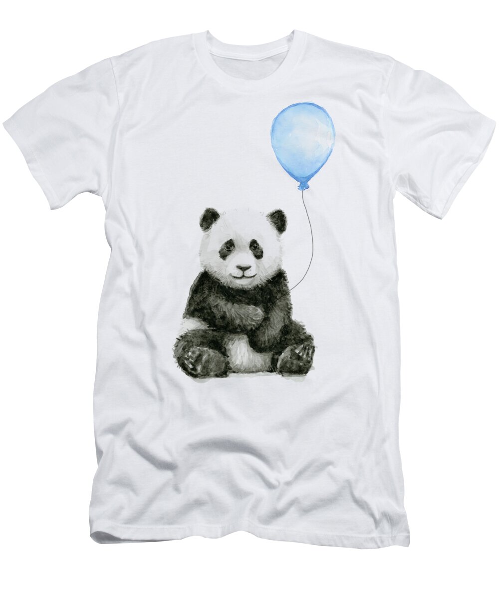 Paard Monnik vuist Baby Panda with Blue Balloon Watercolor T-Shirt by Olga Shvartsur - Pixels