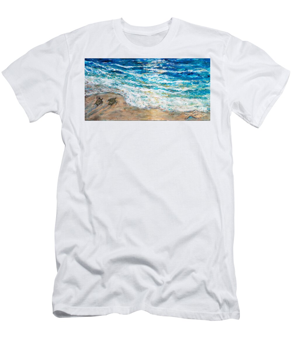 Sea Turtle T-Shirt featuring the painting Baby Sea Turtles IV by Linda Olsen