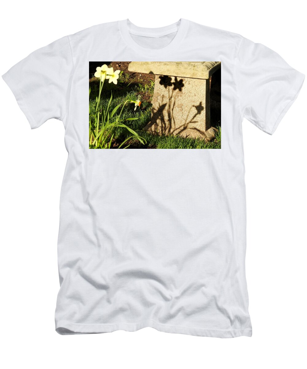 Shadows T-Shirt featuring the photograph Backyard Bench by Betty-Anne McDonald