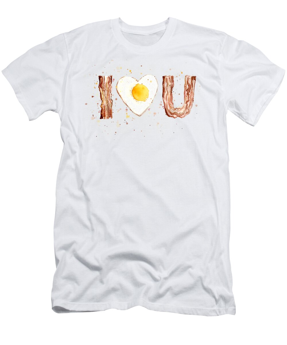 Bacon T-Shirt featuring the painting Bacon and Egg I Love You by Olga Shvartsur