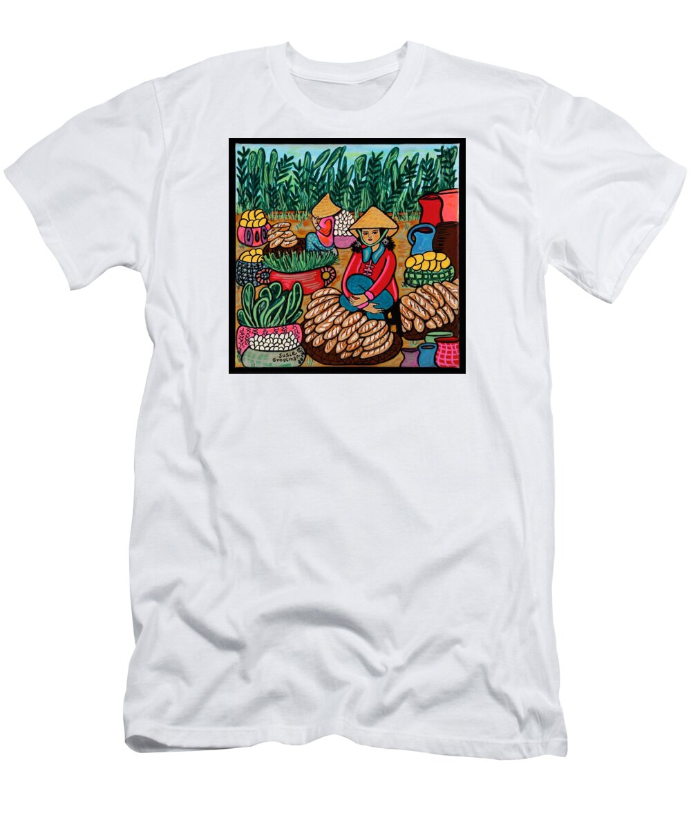 Baguette T-Shirt featuring the painting Baguette Vendor by Susie Grossman