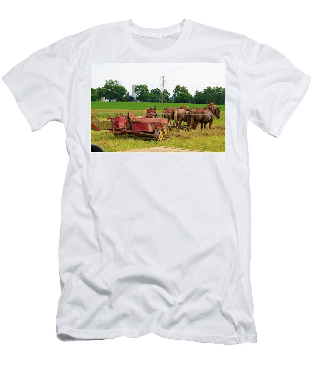 Animals T-Shirt featuring the photograph Bailing with Horses by Jeanette Oberholtzer
