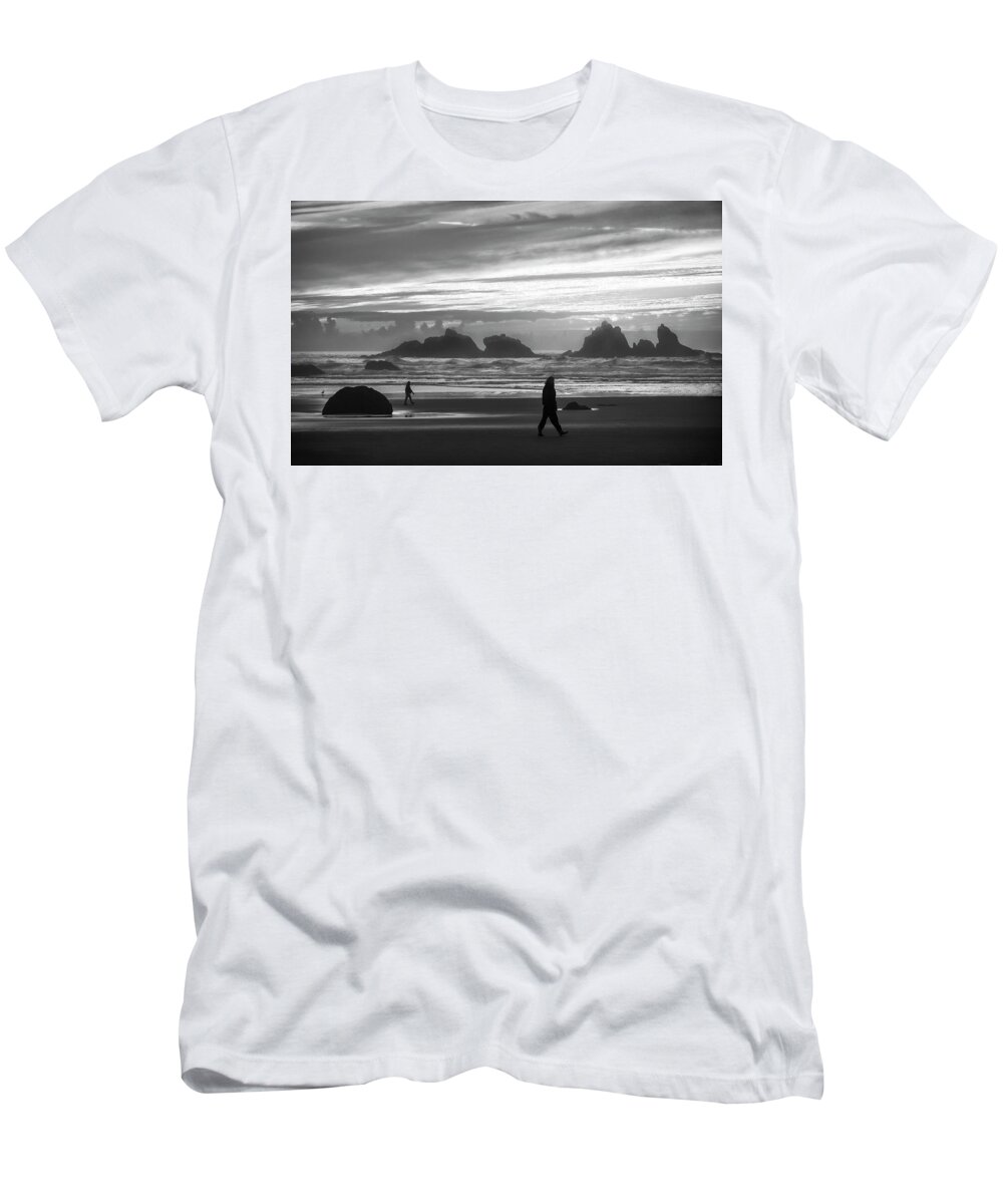 Beach T-Shirt featuring the photograph Bandon Beachcombers by Steven Clark