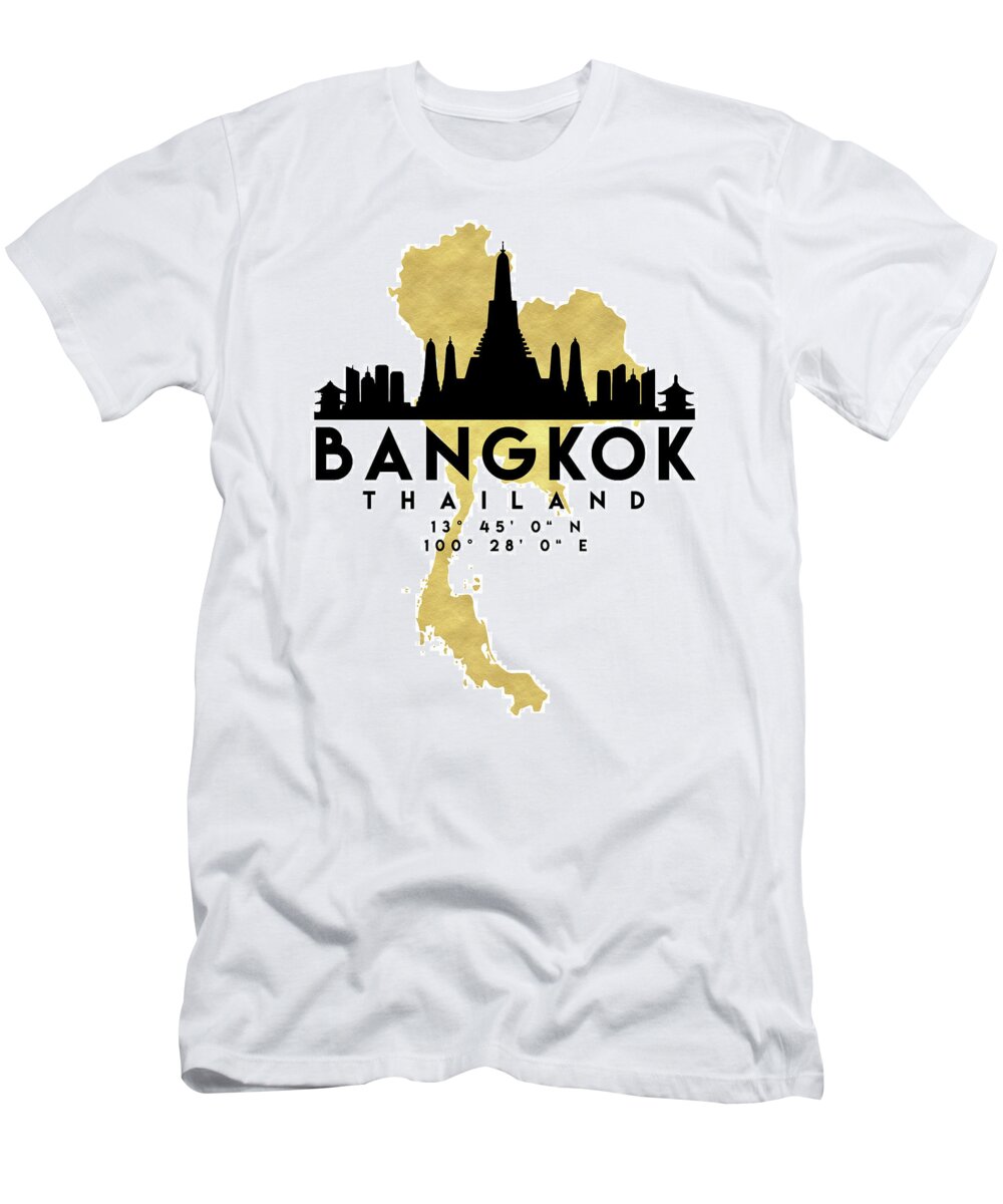 Bangkok Thailand Silhouette City Skyline Map Art T-Shirt by