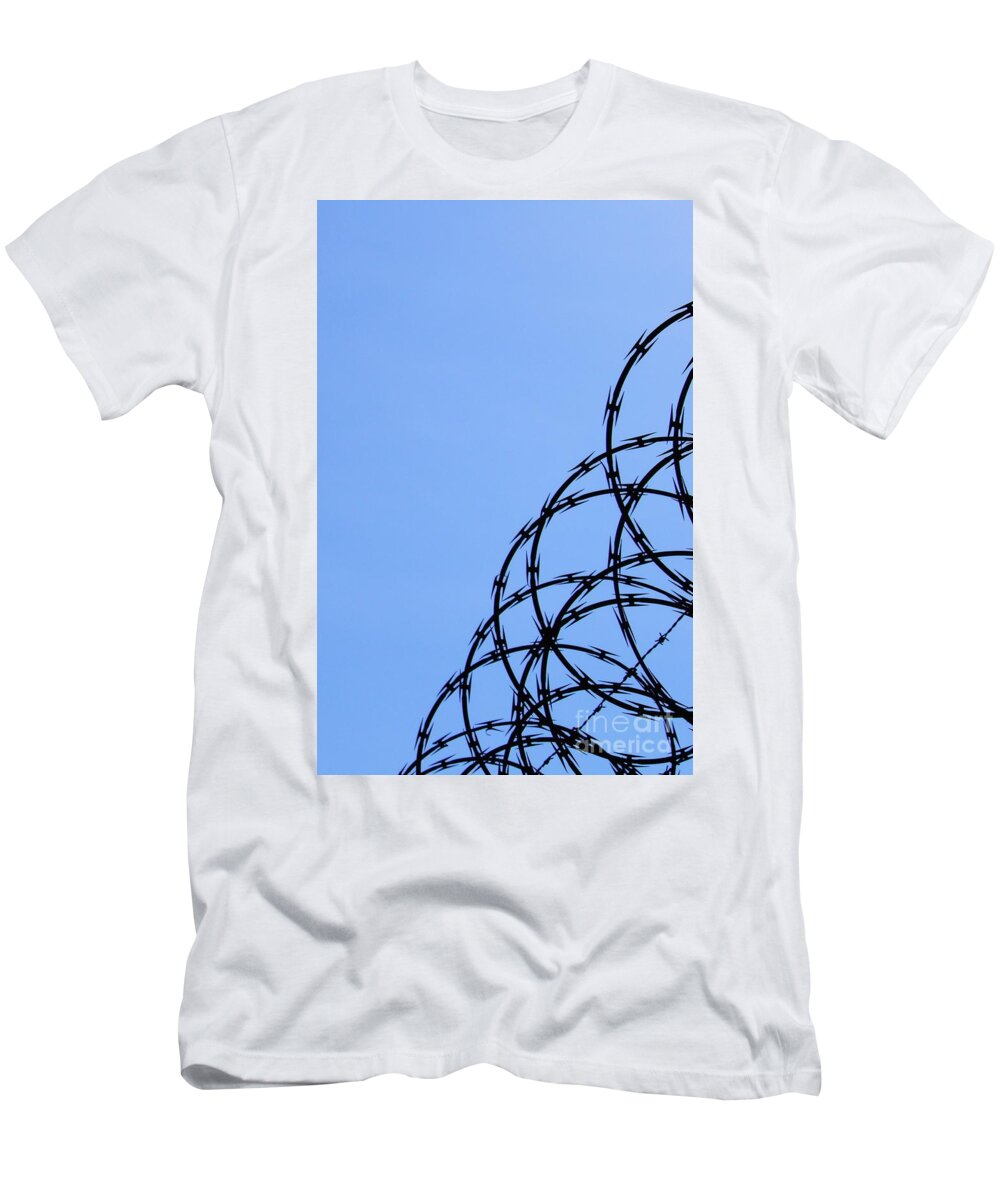 Wire T-Shirt featuring the photograph Barbed Wire and Blue Sky by Sarah Loft