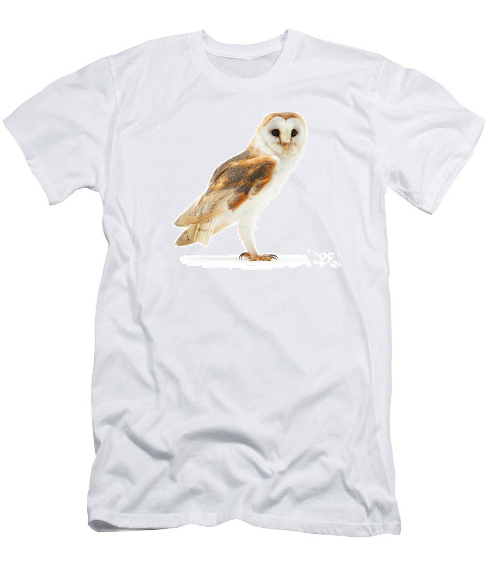 Barn Owl T-Shirt featuring the photograph Barn Owl on white by Warren Photographic