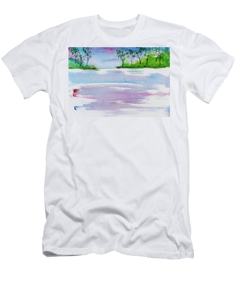 Australia T-Shirt featuring the painting Gum trees frame the sunset at Barnes Bay by Dorothy Darden