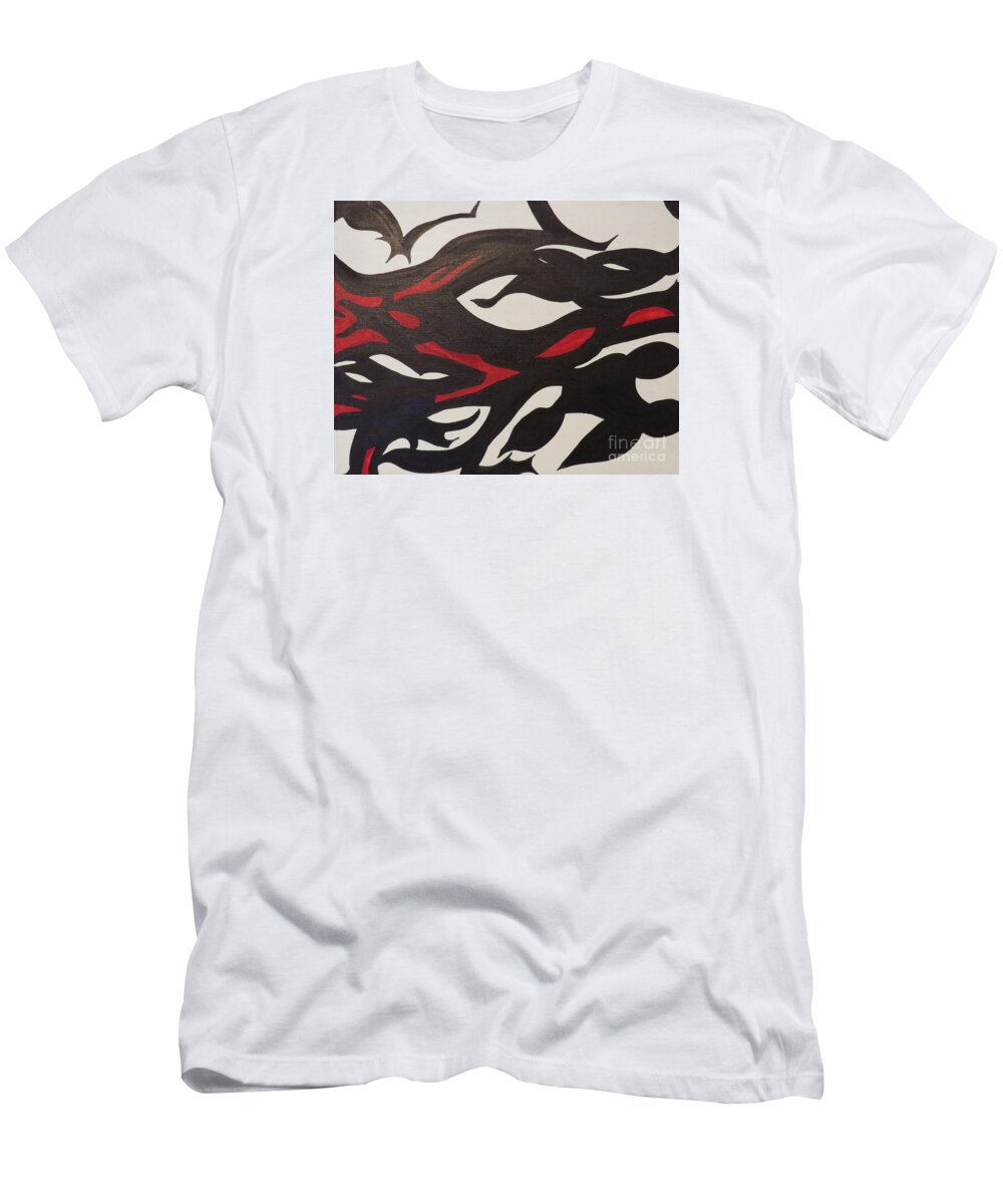 Abstract T-Shirt featuring the painting Bats and Eyes by Mary Mikawoz