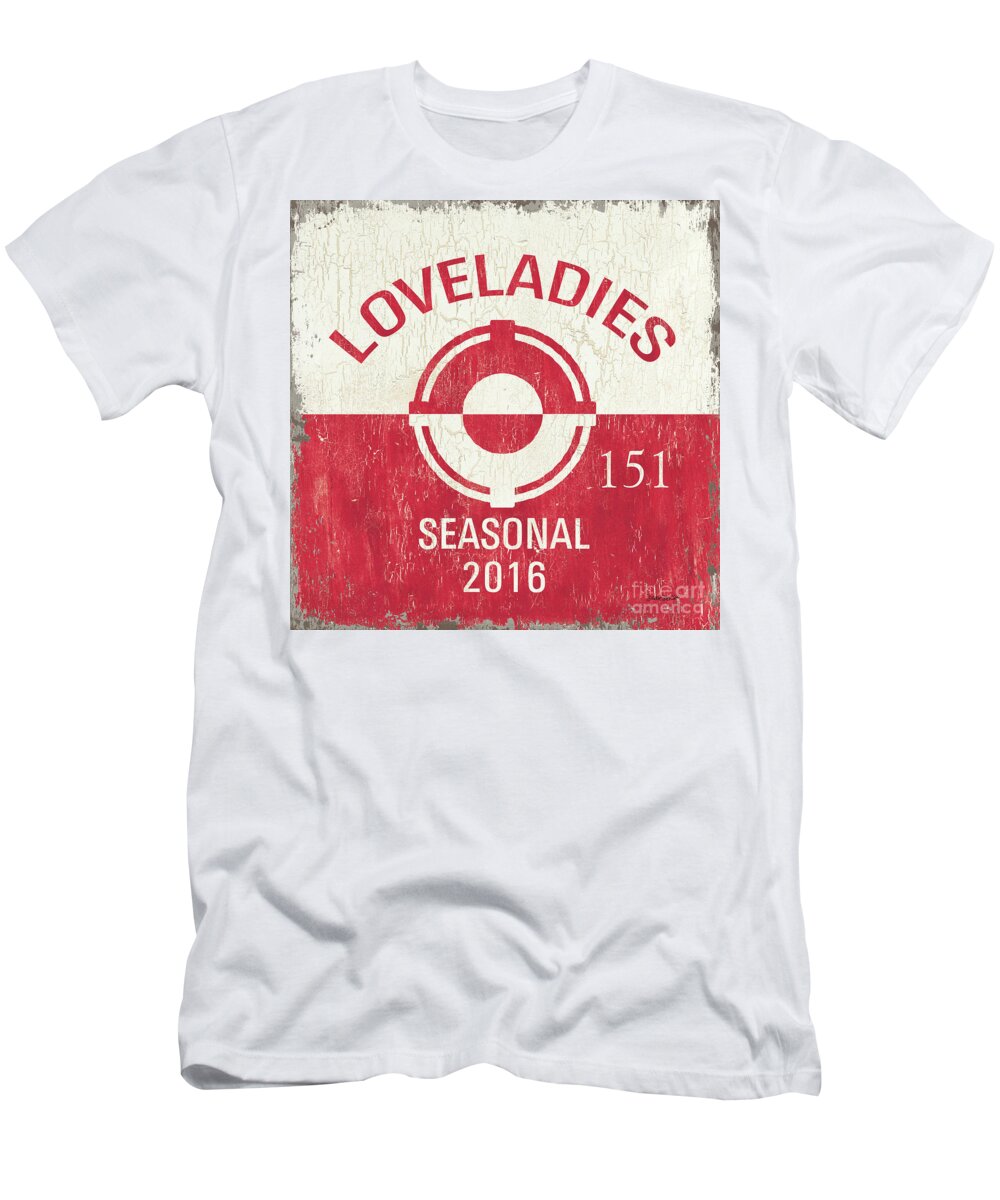 Beach T-Shirt featuring the painting Beach Badge Loveladies by Debbie DeWitt