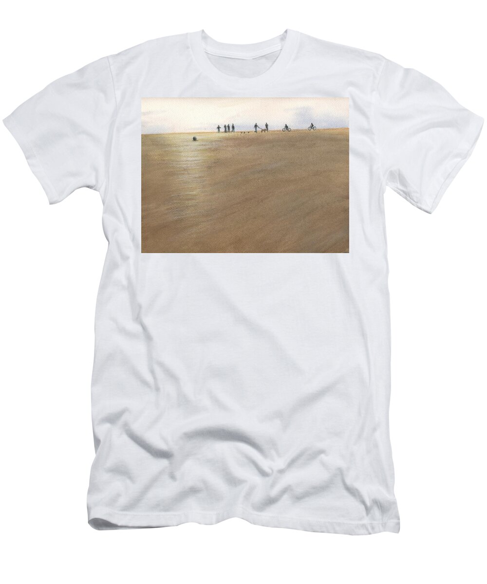 Beach T-Shirt featuring the painting Beach Bocce Bikes by Peter Senesac