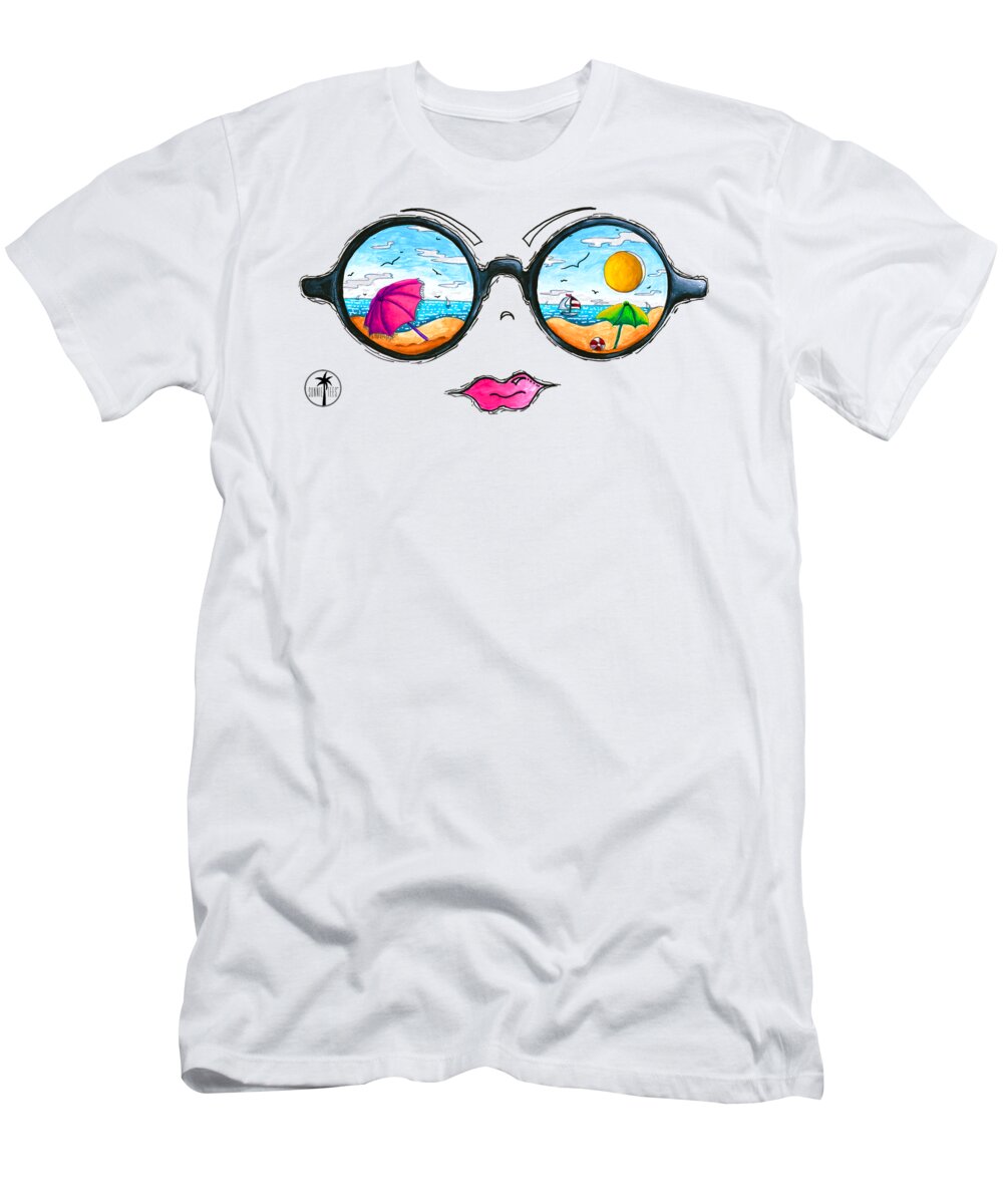 Beach Day T-Shirt featuring the painting Beach Day Sunglass Design from the Sunnie Tees 2016 Collection by Megan Aroon