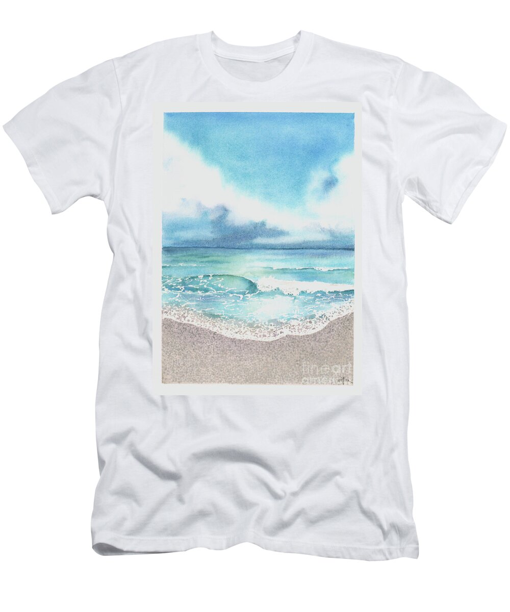 Beach T-Shirt featuring the painting Beach of Tranquility by Hilda Wagner