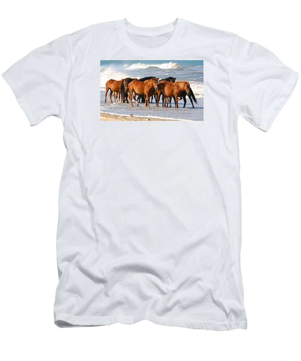 Waves T-Shirt featuring the photograph Beach Ponies by Robert Och