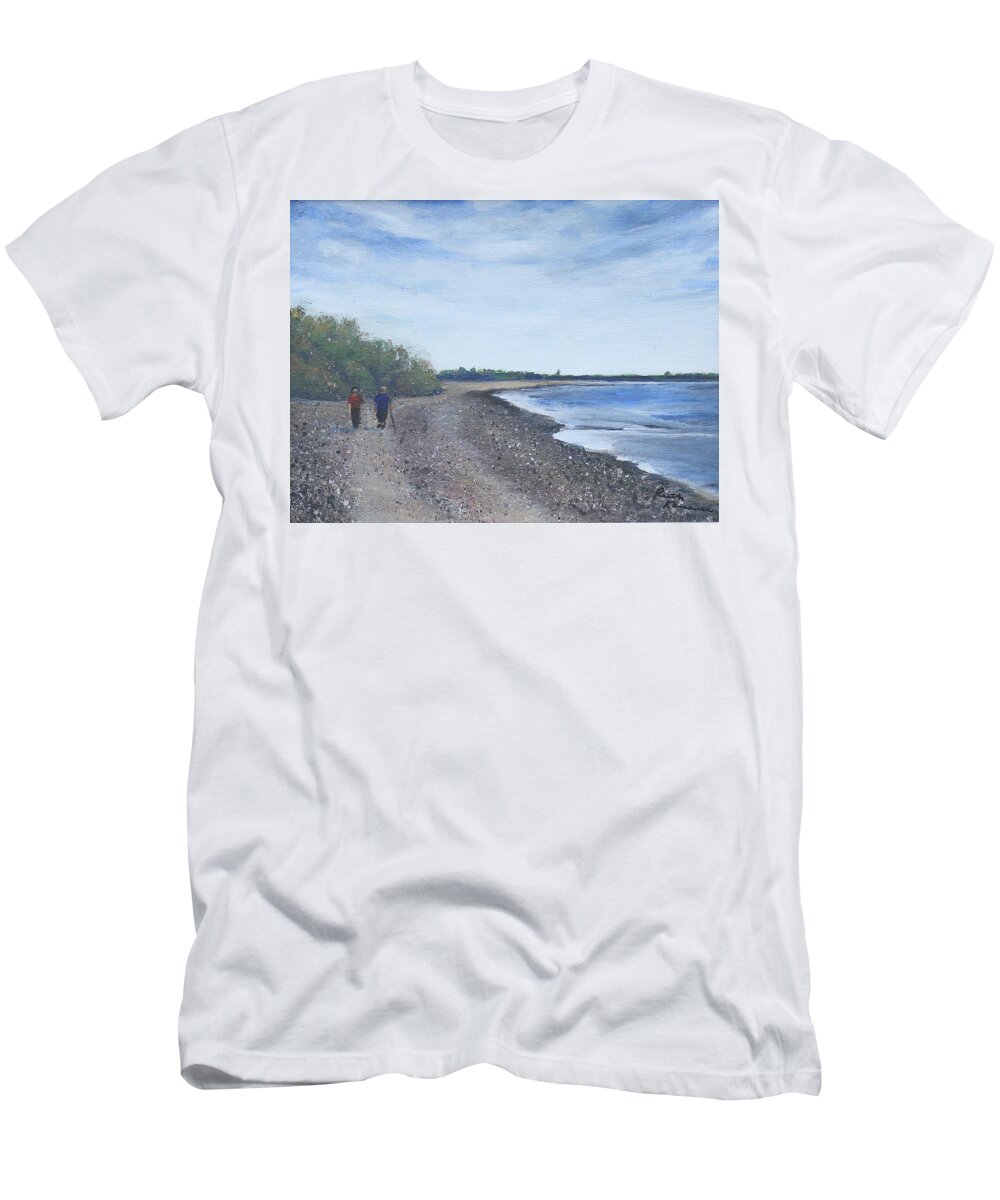 Beach T-Shirt featuring the painting Beachcombers by Ruth Kamenev